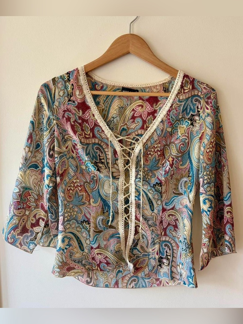 Vintage Y2K boho fairy paisley floral rockstar corset lace top festival gypsy XS